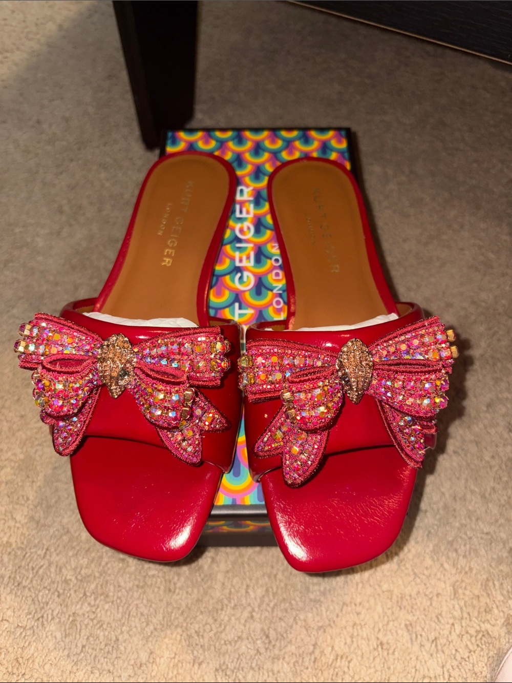 Kurt Geiger Red Embellished Bow Slide Mules